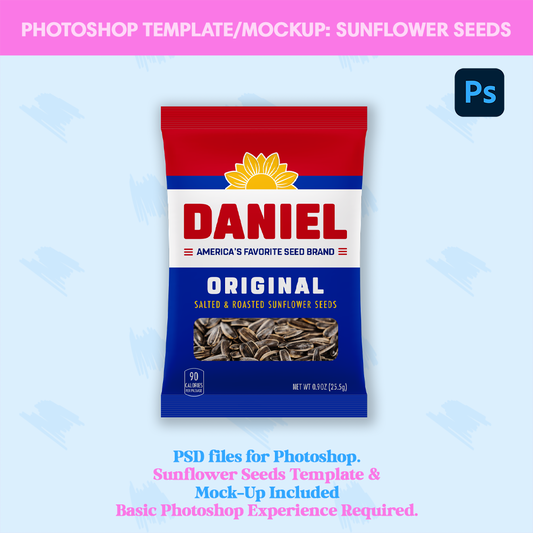 Template & Mockup - Sunflower Seeds, 0.9oz - Photoshop Only